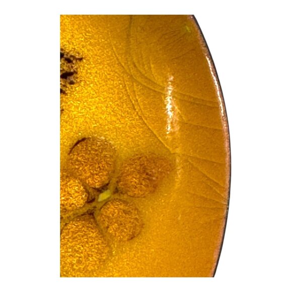 Vintage Bovano Of Cheshire Enamel On Copper Floral Dish MCM Art Yellow Black 3" - Picture 6 of 6